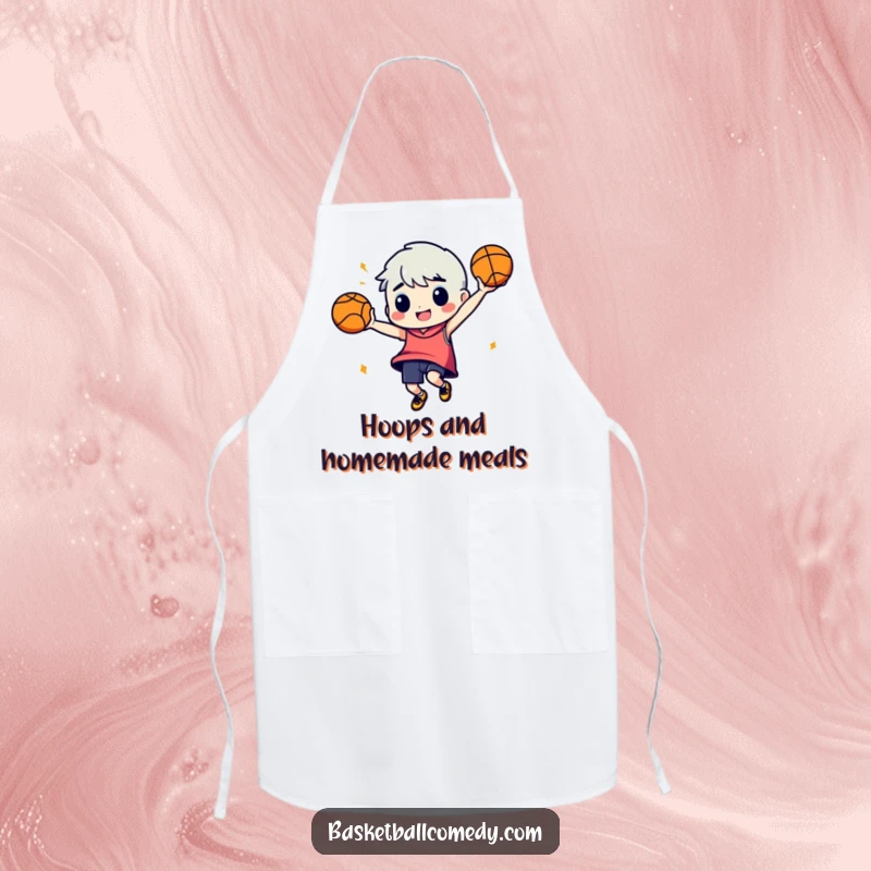 Funny apron: A character is shown doing a silly dance with a basketball, perfect for humorous kitchen adventures.