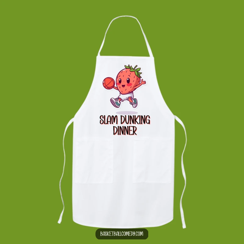 Funny Slam Dunking Strawberry Apron: Playful Cartoon Fruit Kitchenware, A Hilarious Gift for Cooks