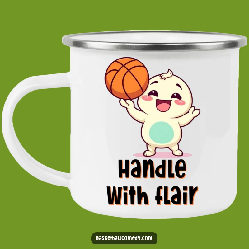 Funny Basketball Character Camping Mug: Adventure Miles & Grins