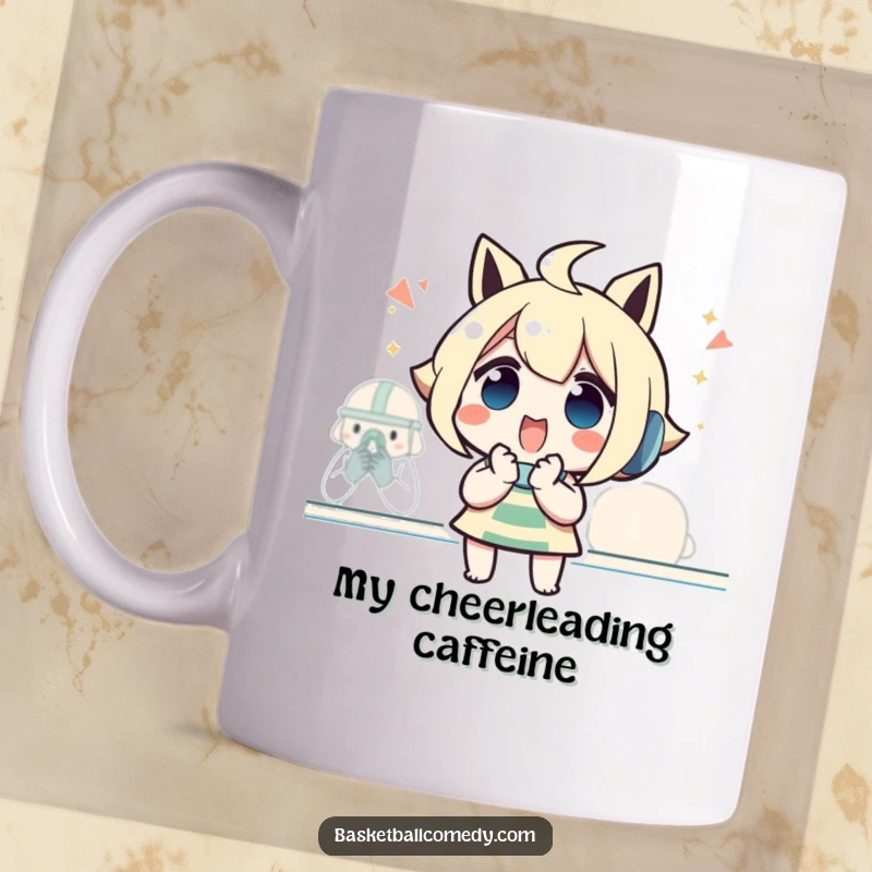 Funny mug featuring an excited character with hands clasped together, enthusiastically watching a game, embodying dedicated fan spirit.