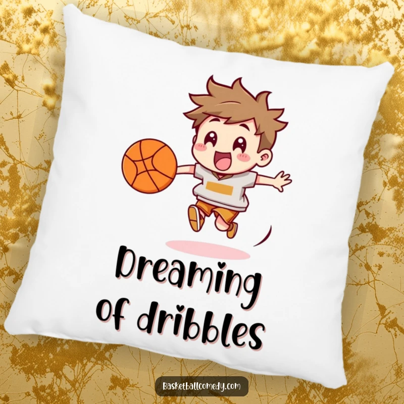 Funny Basketball Chaser Pillow: Soft cushion featuring a character energetically chasing a bouncing basketball, combining comfort and sporty fun.