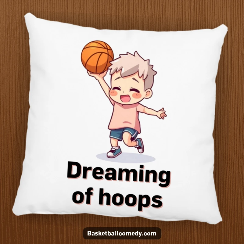 Funny basketball dancer pillow featuring a character doing a silly dance with a basketball, offering comfort and humor.