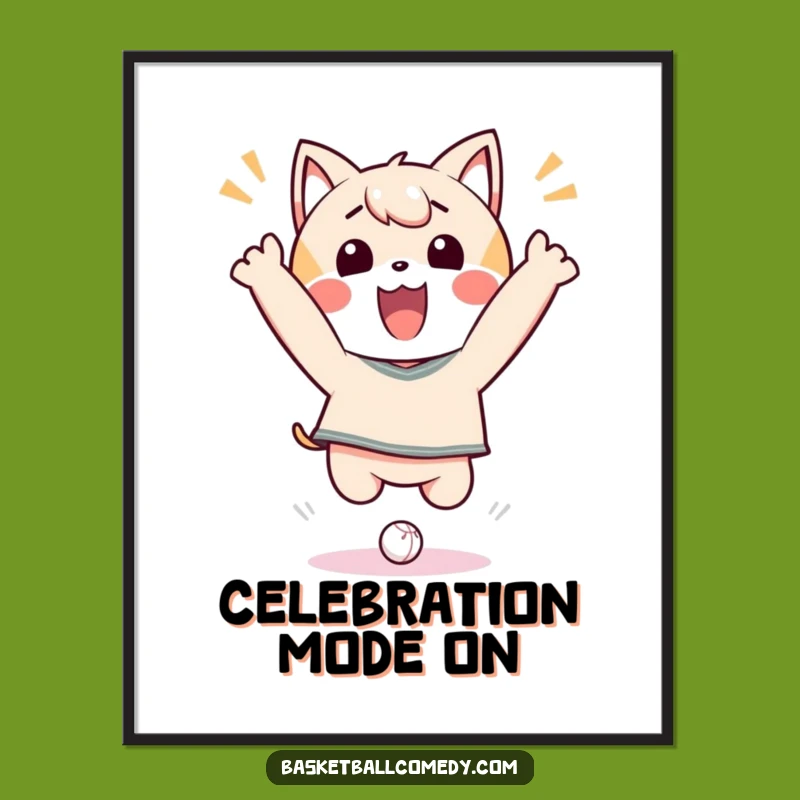 Funny Kawaii Dunk Master Digital Art: Joyful Character Celebration Print Gift
