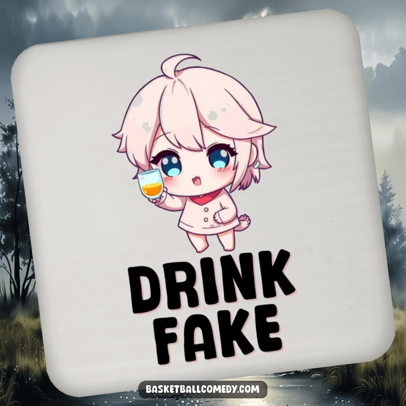 Funny drink coasters featuring a basketball player faking a shot with a playful wink, adding a clever and humorous touch to tables.