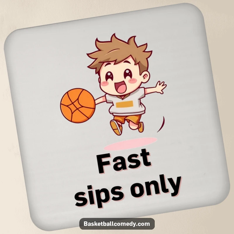 Funny Basketball Chaser Coaster: Character energetically chasing a bouncing basketball, providing protection and sporty fun for your coasters.