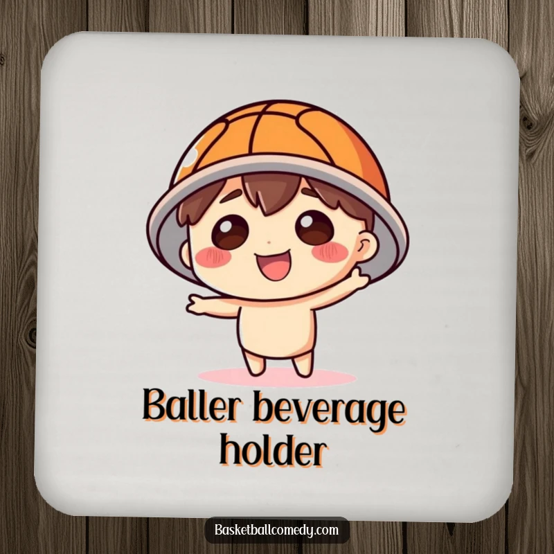 Funny Basketball Hat Coaster: Character wearing a basketball hat, providing protection and sporty humor for your coasters.