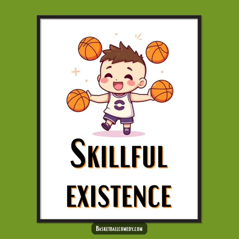 Funny Juggling Basketball Art Print - Skillful Character Poster