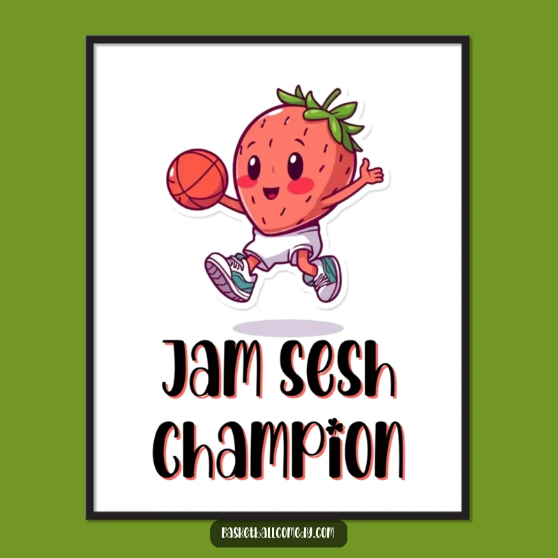 Funny Slam Dunking Strawberry Poster: Vibrant Cartoon Fruit Art, A Hilarious Gift for Decor