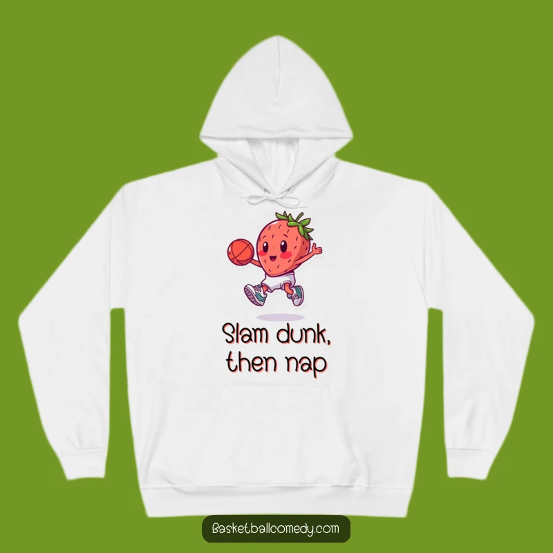 Funny Slam Dunking Strawberry Hoodie: Cozy Cartoon Fruit Apparel, A Hilarious Gift for Dunk Enthusiasts