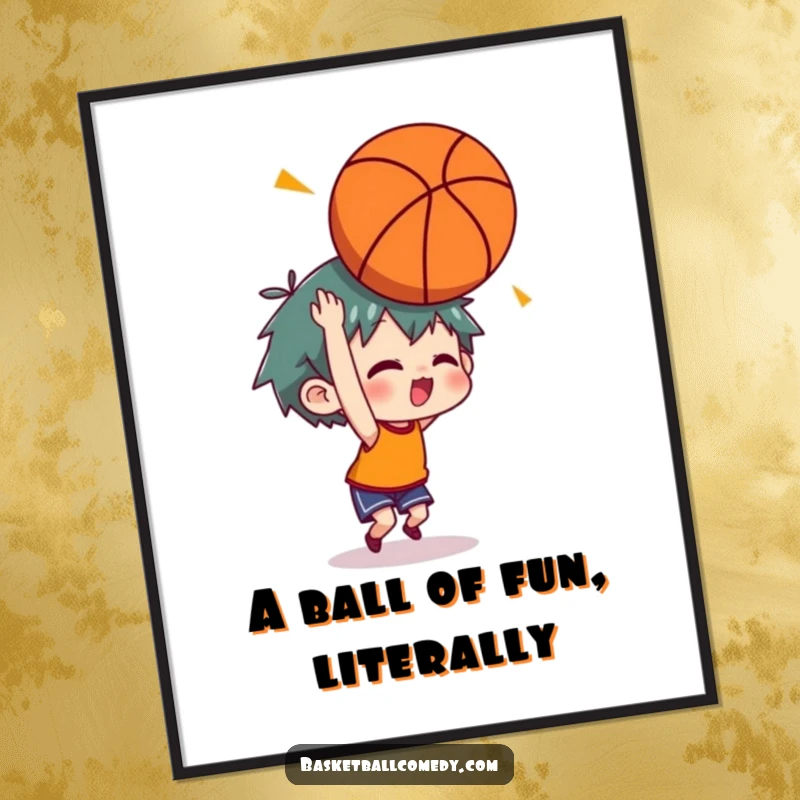 Funny Free Printable Wall Art: A comical baboon is shown with stars circling its head after accidentally bouncing a basketball off it.