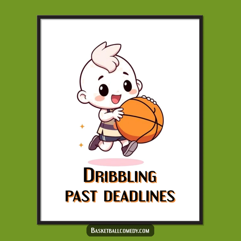 Funny Free Printable Wall Art: Kawaii Character's Basketball Juggling Act!