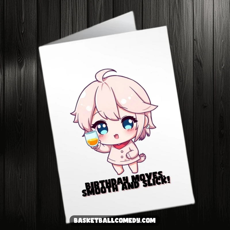 Funny Free Printable Fake Shot Birthday Card: Character faking a shot with a wink, humorous and playful birthday greeting, print at home.