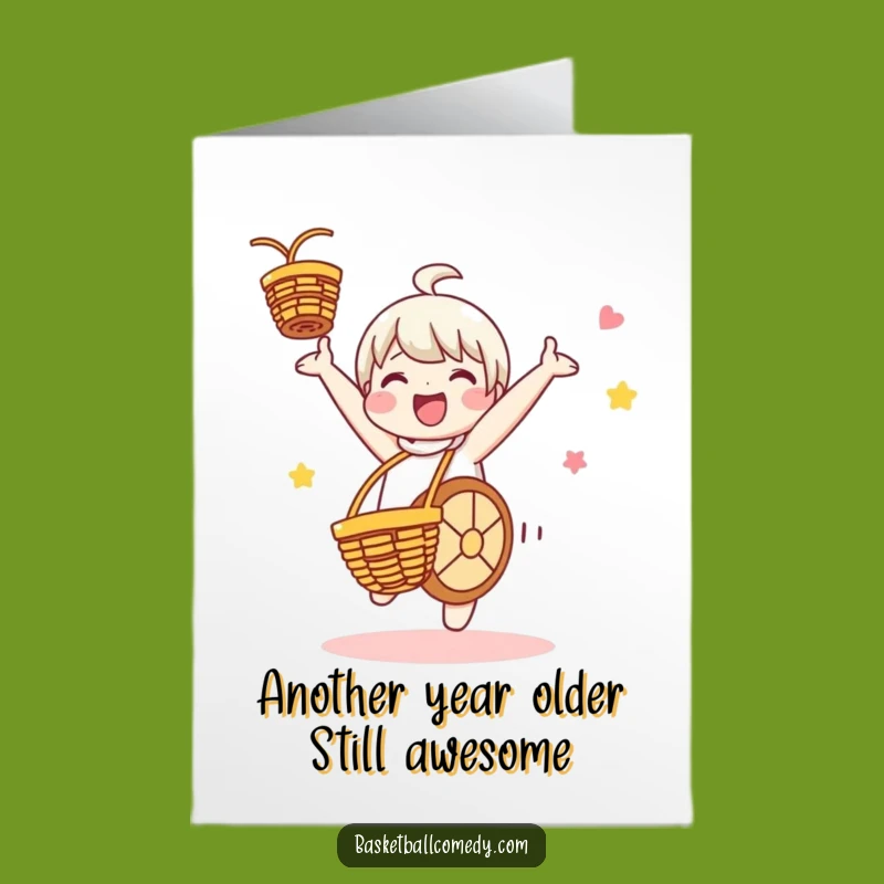 Free Printable Birthday Card: Cartwheel Character Celebrating Victory, Funny Downloadable Gift