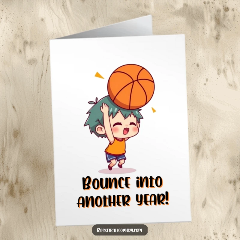 Funny Free Printable Birthday Card: A baboon looks dazed as a basketball has just bounced off its head.