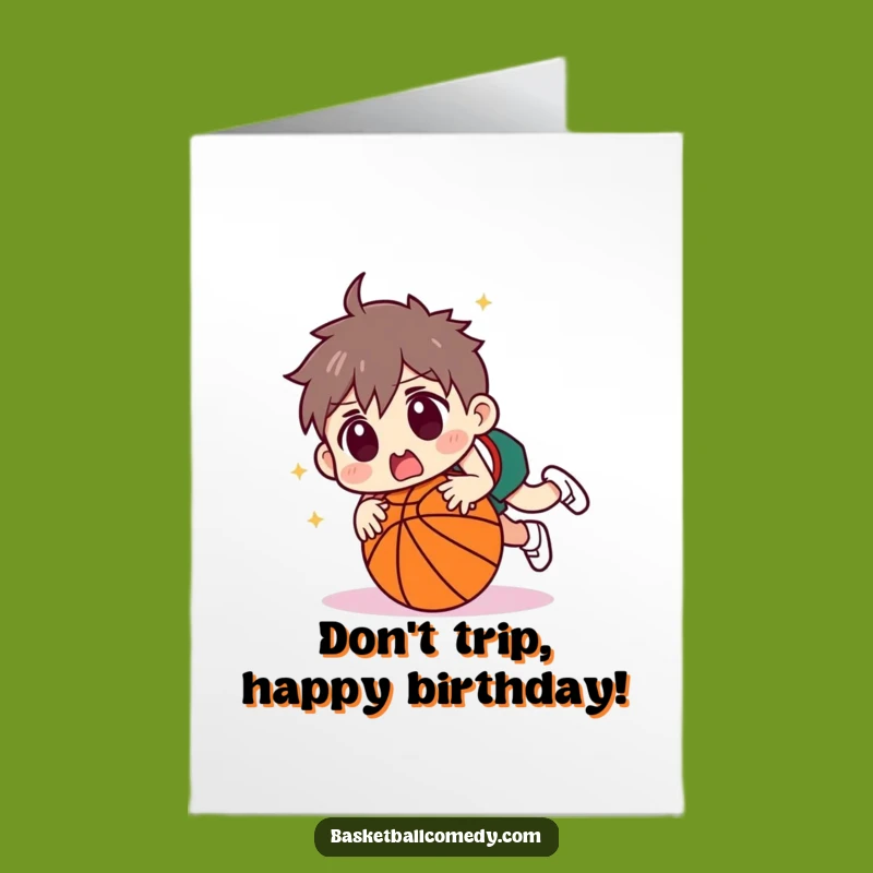 Free Printable Tripping Birthday Card: Basketball Oops Downloadable Gift for Fun