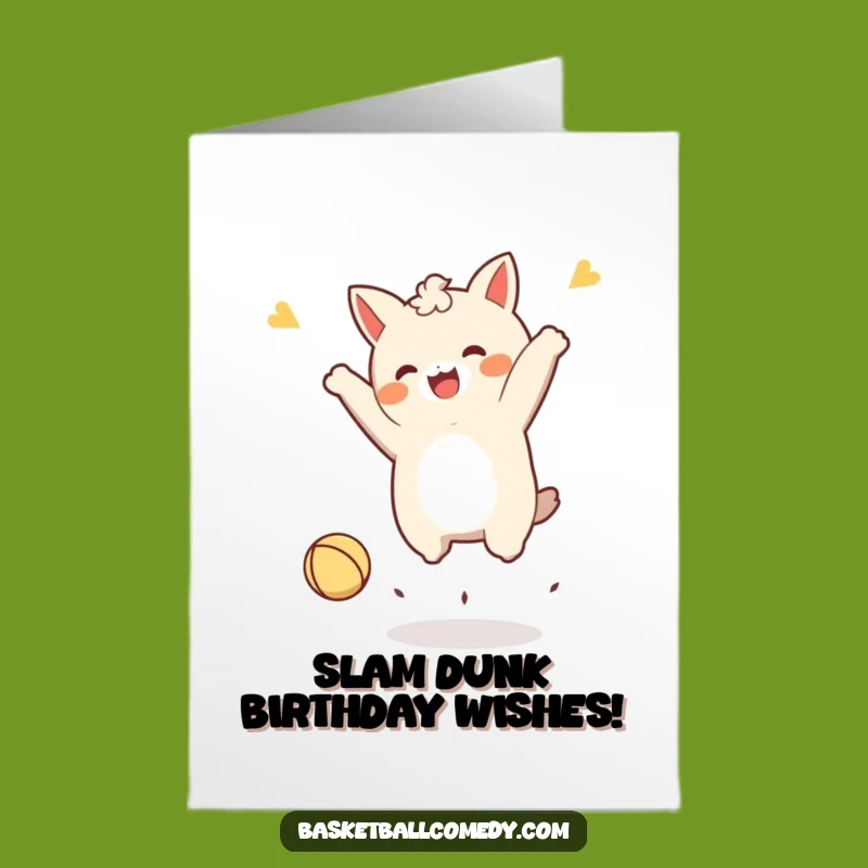 Free Printable Birthday Card: Energetic Kawaii Character Dunk, Fun Downloadable Gift