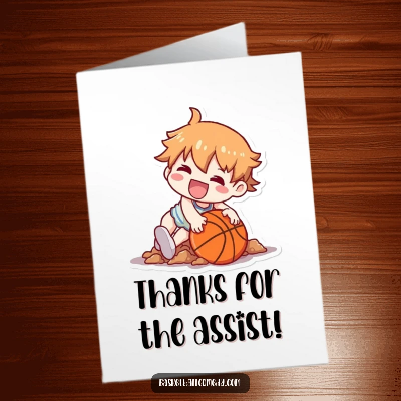 Funny Free Printable Thank You Card: Kawaii character taking a playful tumble, a humorous way to express gratitude.