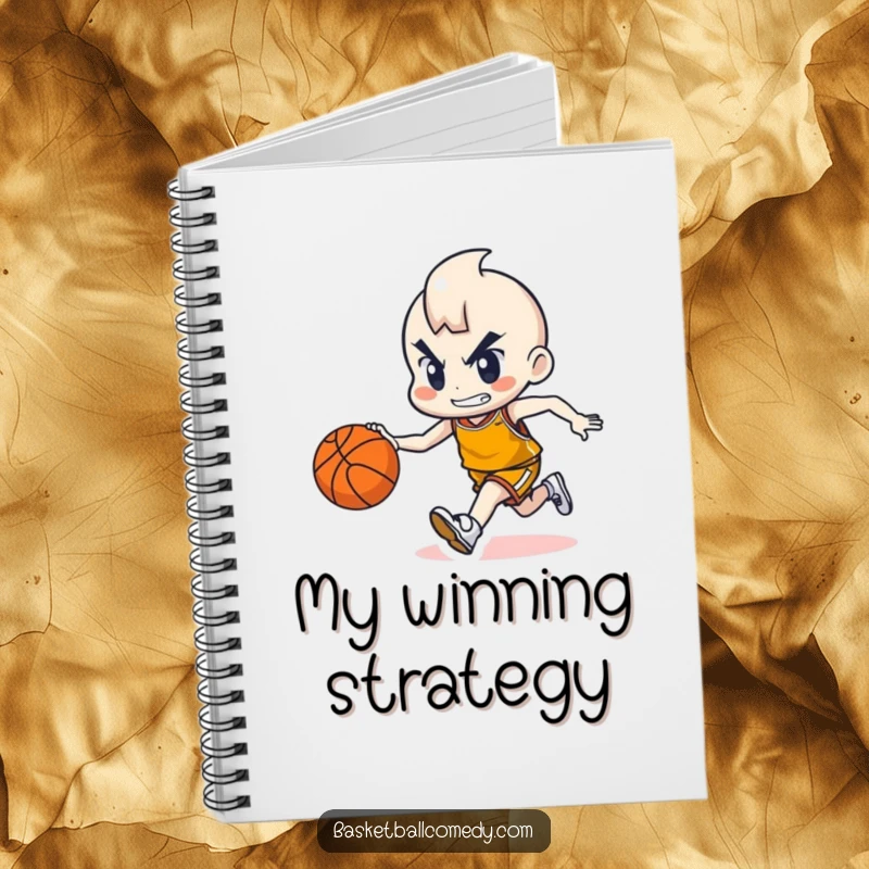 Funny notebook featuring a cute character determinedly dribbling a basketball, perfect for jotting down plays, notes, and sports-related thoughts.
