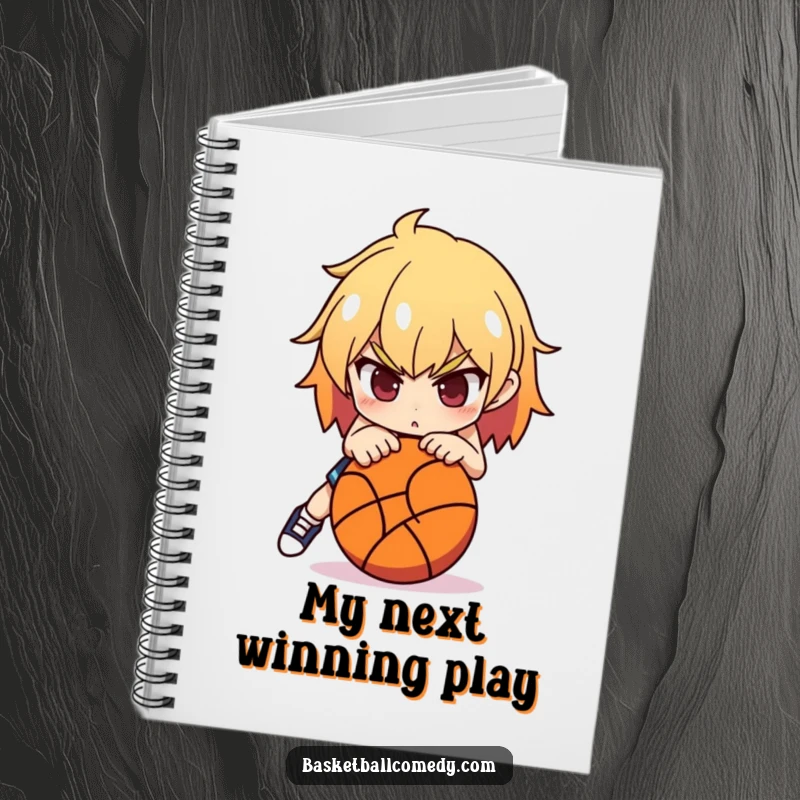 Funny Basketball Notebook: A determined character leans over a basketball, ready to shoot, inspiring game plays and strategic notes.