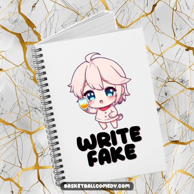 Funny notebook cover showcasing a basketball player faking a shot with a playful wink, perfect for jotting down ideas and notes.