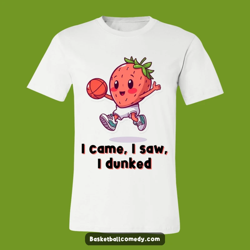 Funny Dunking Strawberry T-Shirt: Playful Cartoon Fruit Apparel, A Hilarious Gift for Sports Fans