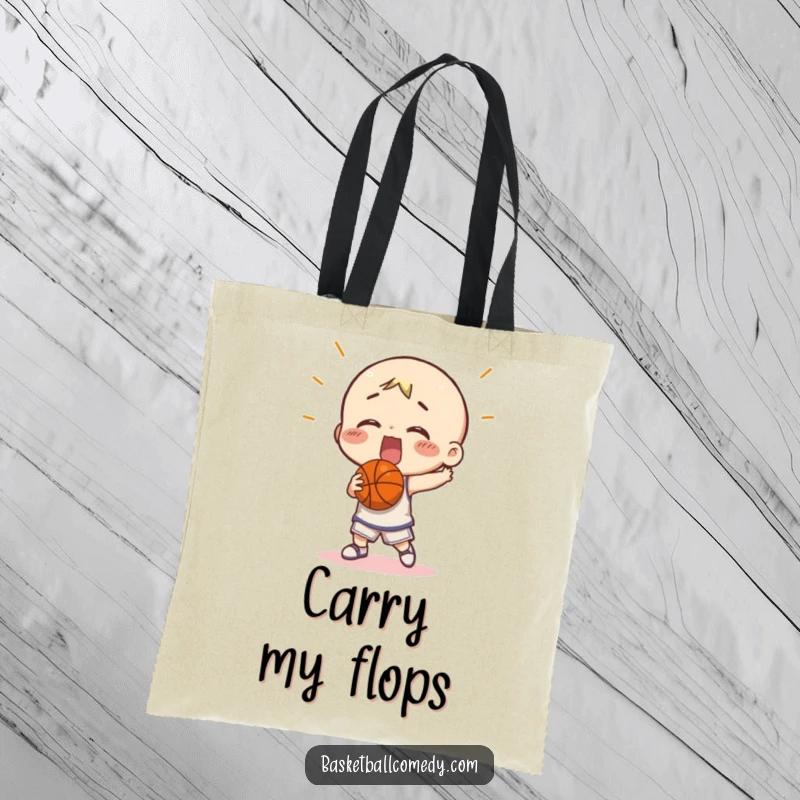 Funny character comically missing a basketball shot on a durable tote bag. Excellent for gym bags and sports fans.