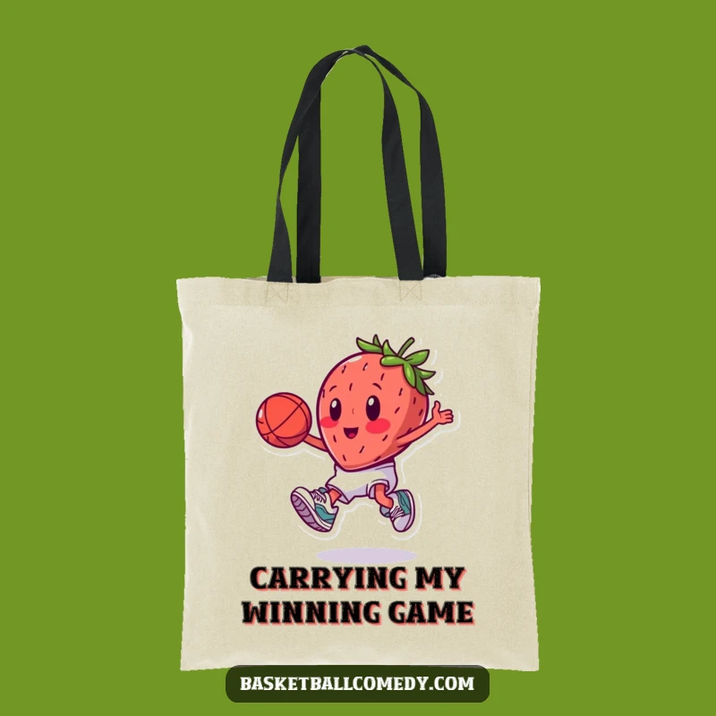 Funny Dunking Strawberry Tote Bag: Playful Cartoon Fruit Carryall, A Hilarious Gift for Shoppers